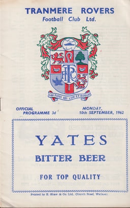 Tranmere Rovers v Bradford City Match Programme 1962-09-10